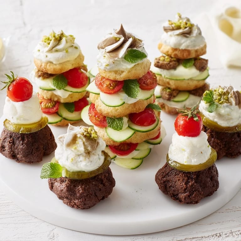 Layers of sweet and savory mini bites create a visually stunning Tour dÉléphant Goûter Gourmand display.