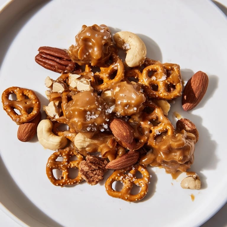 Clusters of crunchy Salted Caramel Pretzels and Nuts, ideal for gifting or a satisfying dessert.