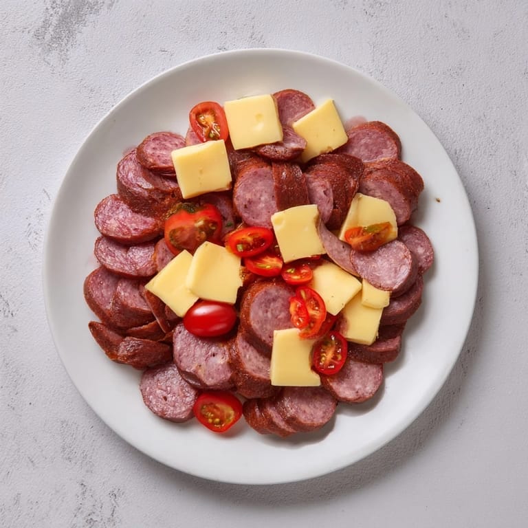 A delicious Keto Power Plate featuring a colorful assortment of sliced meats, premium cheeses, and fresh veggies.