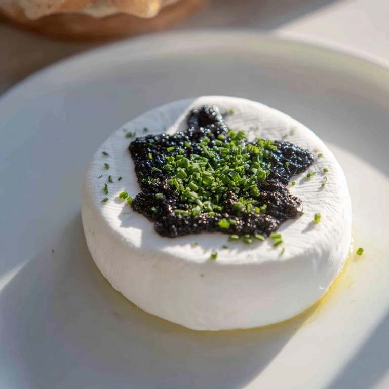 Elegant The Victorian Cameo appetizer: creamy cheese medallions drizzled with olive oil and fresh herbs, ready to serve.