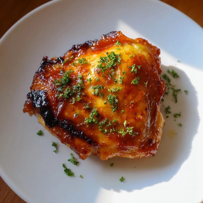 Up-close shot of Jam in Coffee Glazed Chicken showcasing the caramelized glaze covering the juicy chicken thighs.