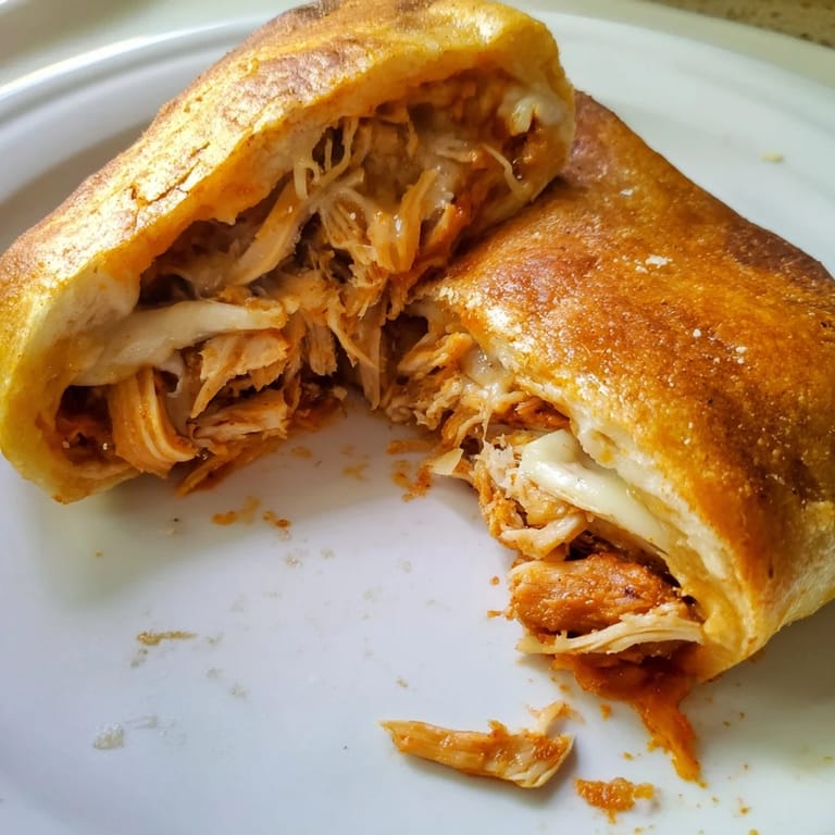Folded pizza filled with chicken, toasted to perfection: the ultimate Leftover Pizza Grilled Cheese.