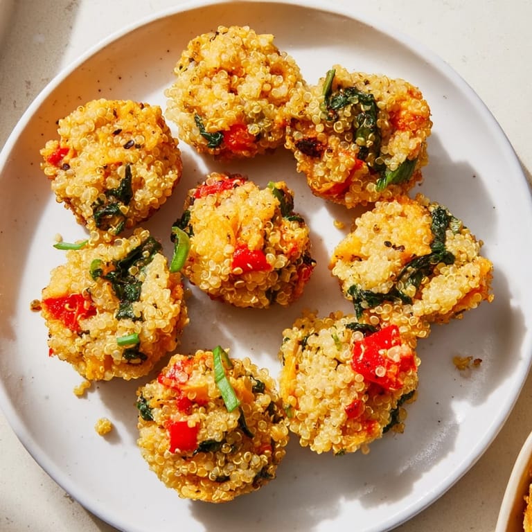 Warm and cheesy Baked Cheddar Quinoa Bites, perfect appetizer, featuring fresh ingredients and herbs.