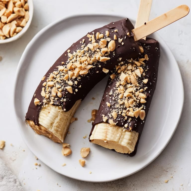 A tray of irresistible Frozen Banana Chocolate Pops; perfectly frozen, making a satisfying, cool and sweet dessert.