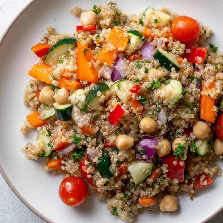 Fluffy quinoa combined with vibrant vegetables makes this nutritious Quinoa Power Salad appealing.
