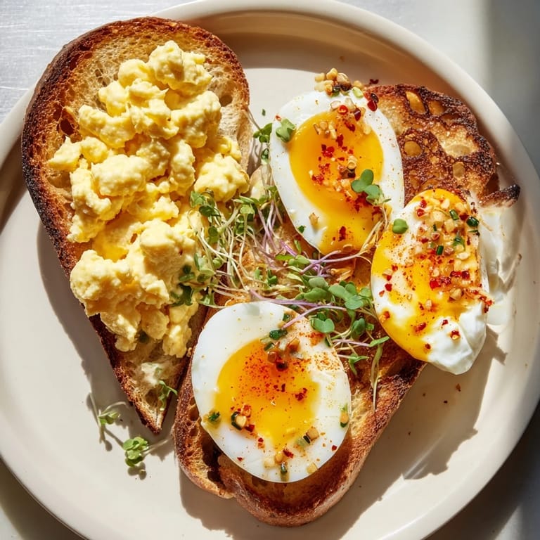 Savory and flavorful Egg Flight Toast with diverse egg preparations, ready for breakfast enjoyment.