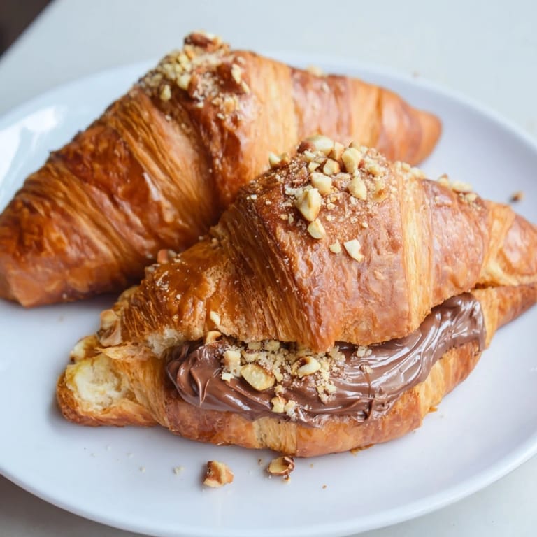 Perfectly crisp 3-Ingredient Nutella Croissants, ideal for a quick dessert, showcasing sweet, melty Nutella inside.