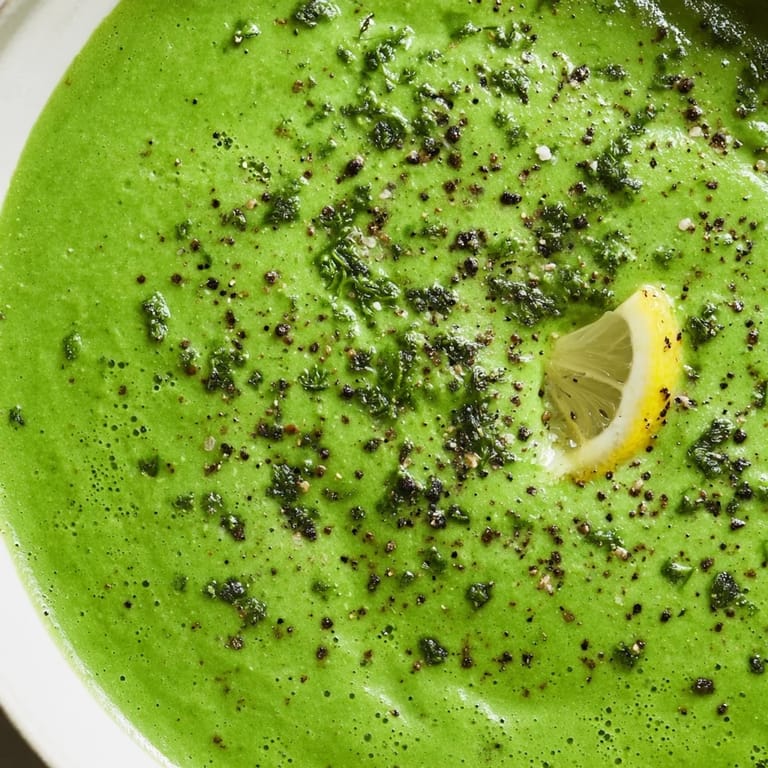 Creamy blended Big Green Immunity-Boosting Vegetable Soup, vibrant green and garnished with a drizzle of olive oil for a nourishing meal.