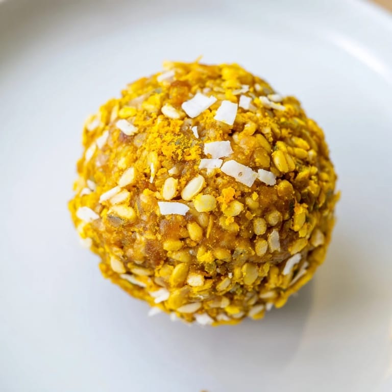 Golden-hued Ginger Turmeric Energy Balls arranged in a small glass jar, perfect for an on-the-go anti-inflammatory boost.
