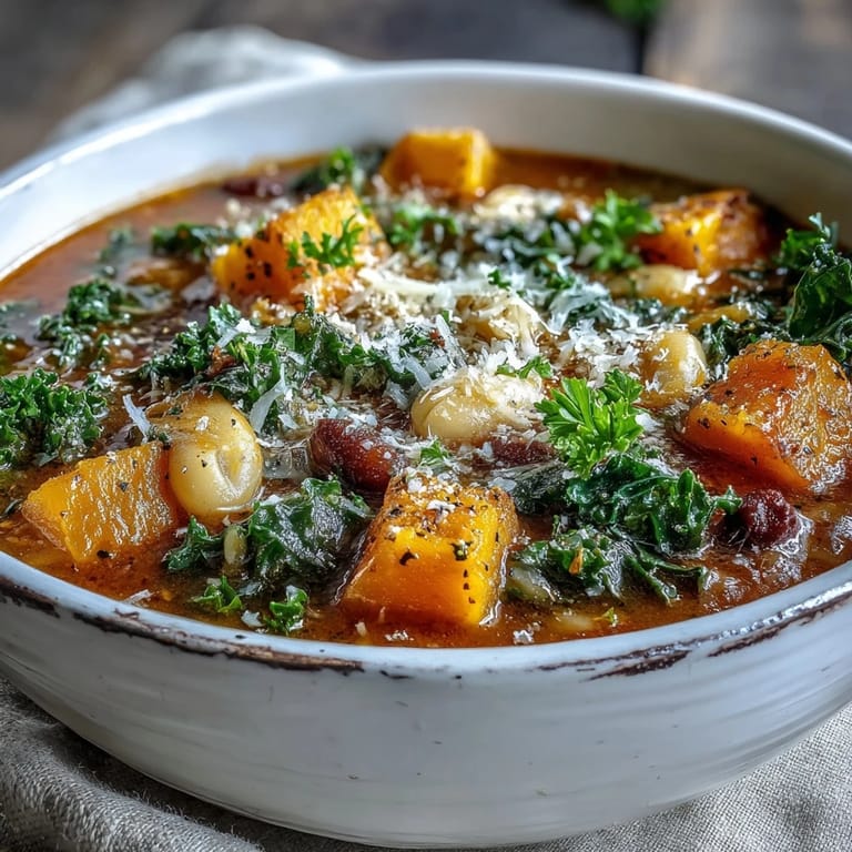 Bright, hearty Winter Minestrone Soup topped with Parmesan and fresh parsley in a cozy setting.