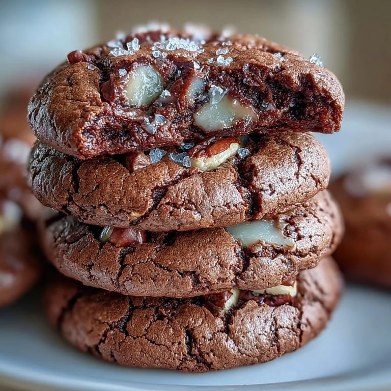 Stack of golden-edged Hojicha Brownie Cookies served with a steaming mug of tea for a cozy afternoon snack.