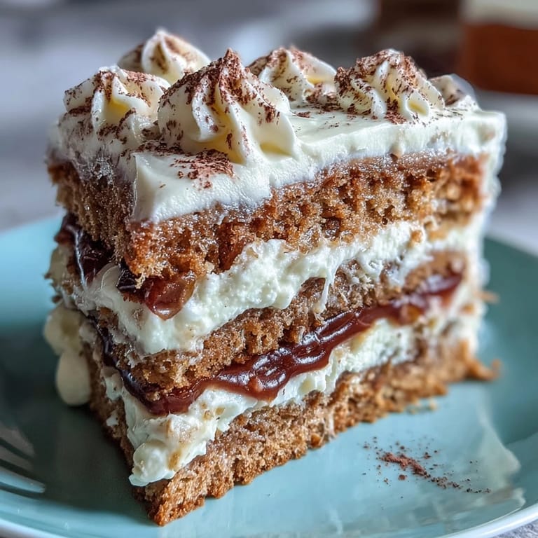 Overhead view of Fluffy Hojicha Cake showcasing silky cream layers and a tender crumb.