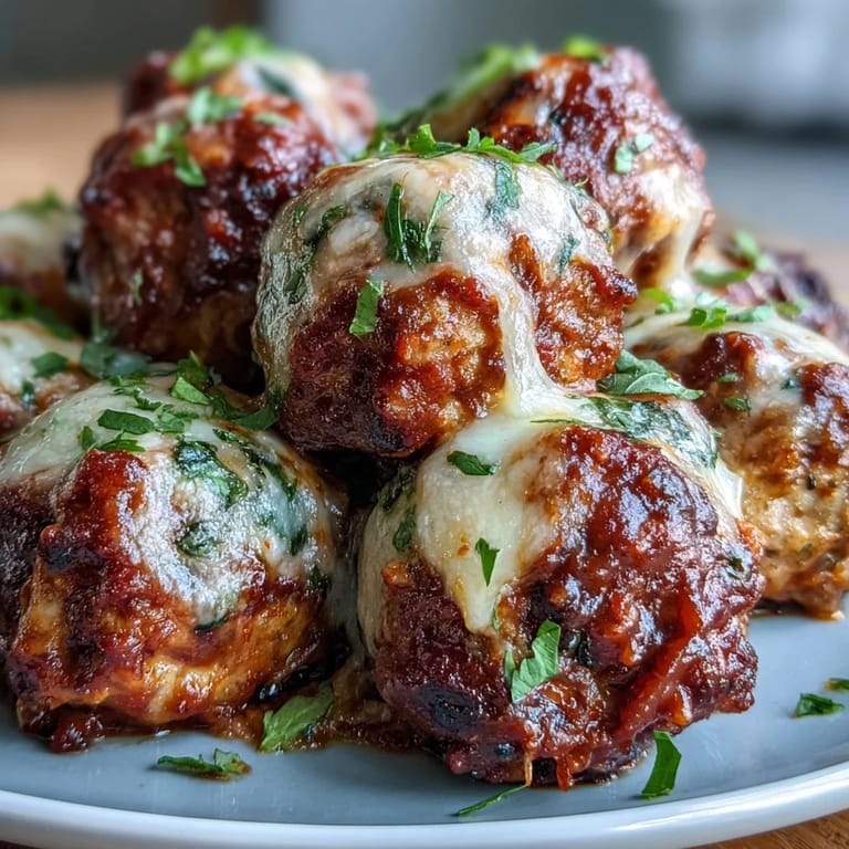 Juicy Baked Spicy Chicken Parm Meatballs with a hint of paprika and herbs in a rich red sauce.
