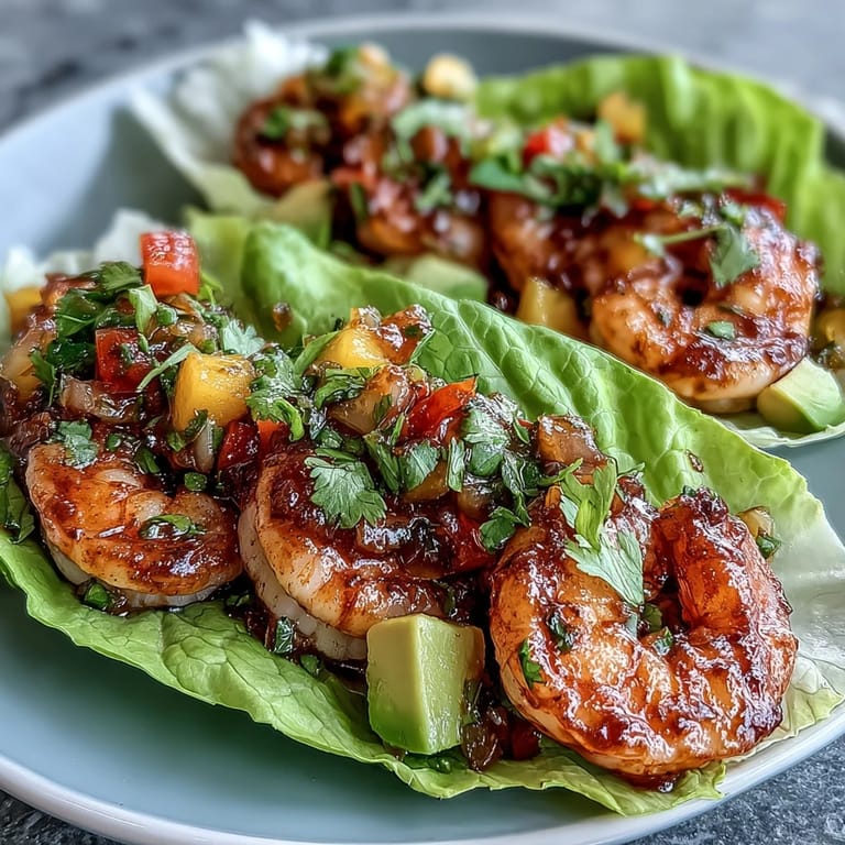Colorful mango salsa and tender shrimp in crunchy lettuce cups, a refreshing gluten-free twist on classic tacos.
