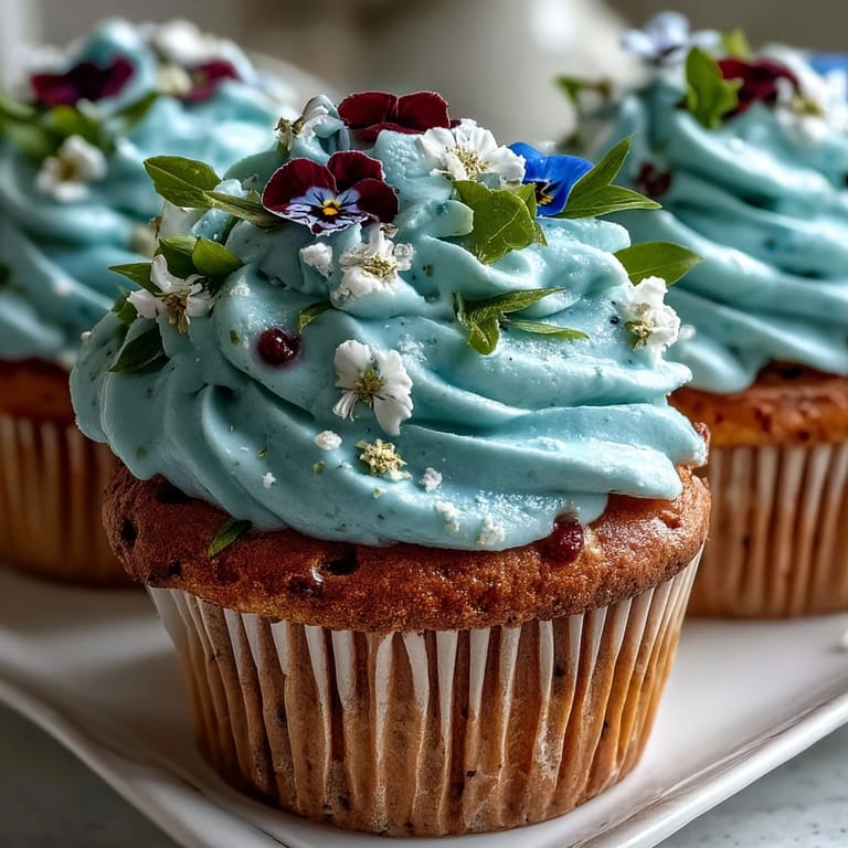Delicate vanilla cupcakes topped with creamy buttercream and vibrant edible flowers, ideal for elegant celebrations.  