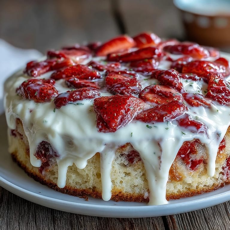 A slice of fluffy Strawberry Horchata Tres Leches Cake, richly soaked and topped.