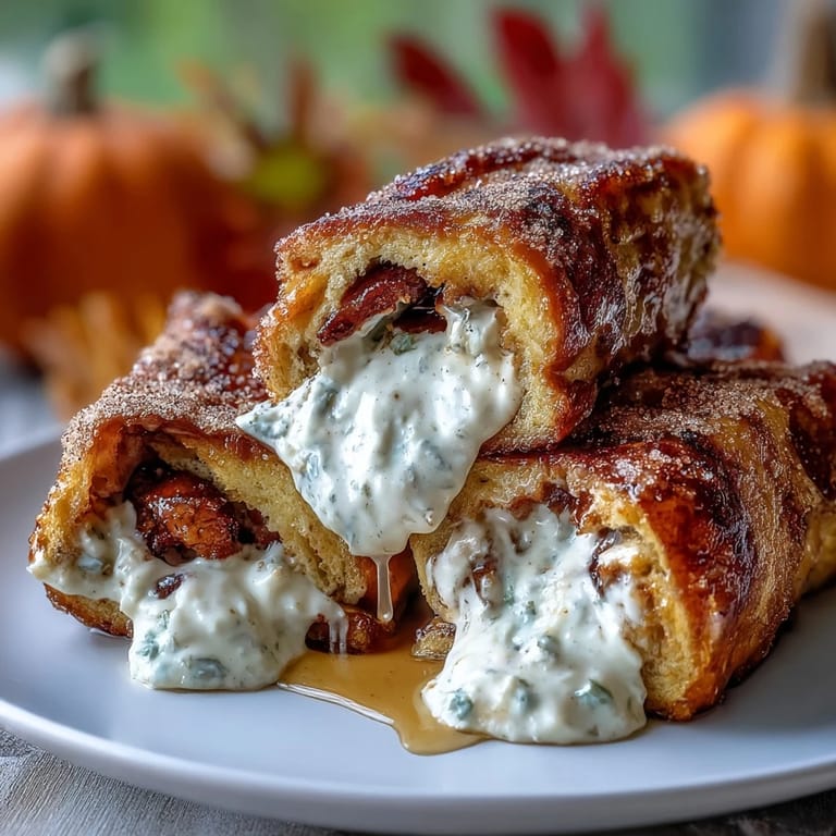 Cozy breakfast featuring Pumpkin Cream Cheese French Toast Roll-Ups with sweet filling.