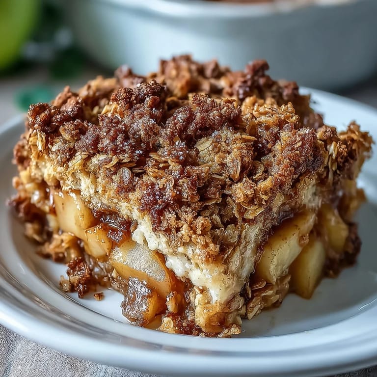 Fluffy Cinnamon Apple Crumble Pancake Bake, perfect for brunch and dessert.