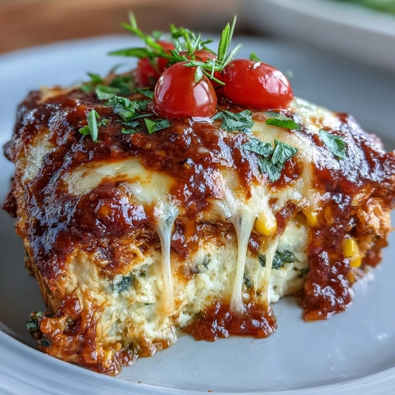 Deconstructed view of layers in the Tomato Corn Chicken Enchilada Bake, vibrant and delicious.