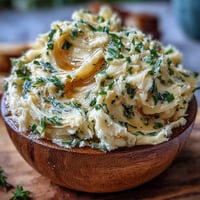 Creamy salted honey butter infused with fresh thyme and chives, perfect for spreading on warm cornbread.  
