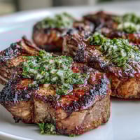 Juicy grilled lamb chops with vibrant mint gremolata, a fresh and zesty Mediterranean topping.  